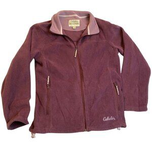 Cabelas Womens Fleece Jacket Medium Full Zip Stand Collar Outdoors Cozy Red